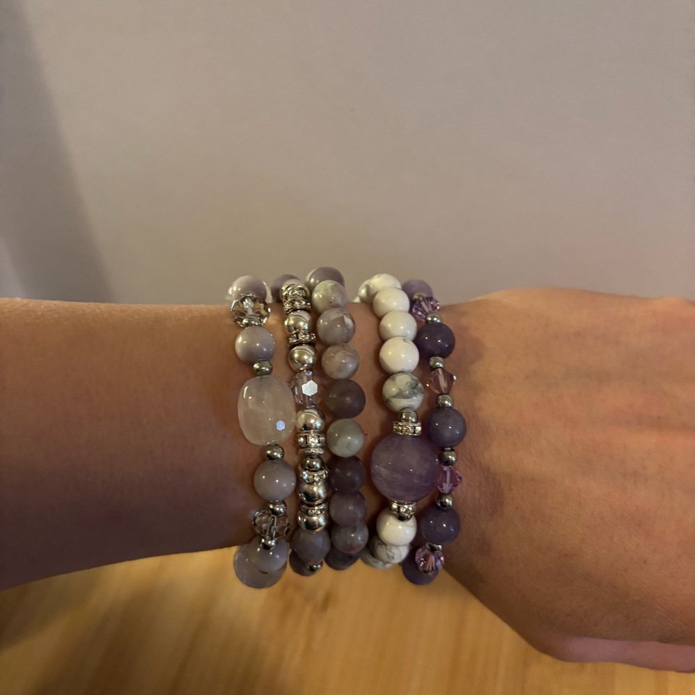 Handmade Beaded Gemstone 5 Stretch Bracelet Stack NWT